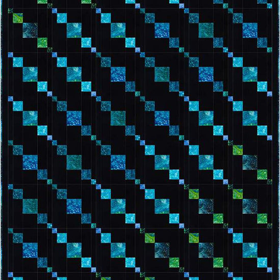 Image of the Quilters Treasure Chest Hilma Matilda Quilt Pattern by Riley Blake Designs. Features squares on a dark background all in a row. 
Cute Little Fabric Shop