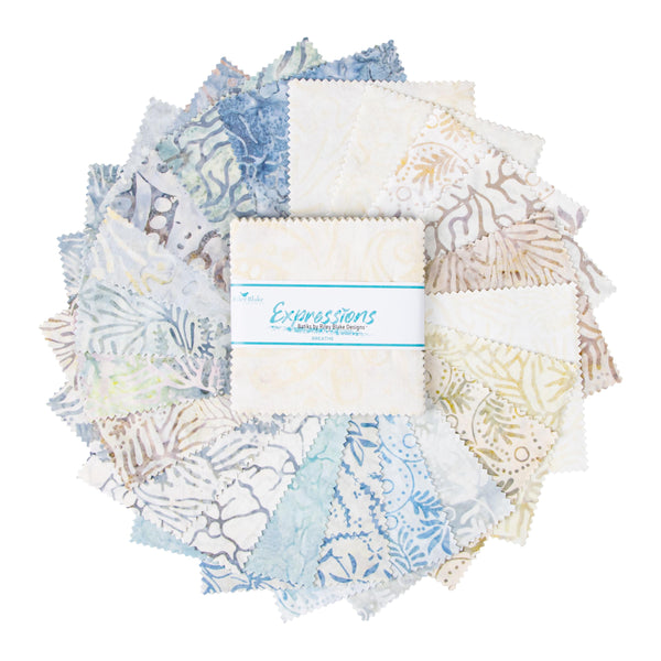 Image of the Batik Expressions Breathe fabric by Riley Blake Designs. Features calming cream and blue batik fabrics. 
Cute Little Fabric Shop