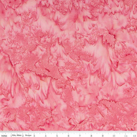 Image of the Expressions Batiks Hand-Dyes Salmon fabric by Riley Blake Designs. Features and abstract pattern in pink. 
Cute Little Fabric