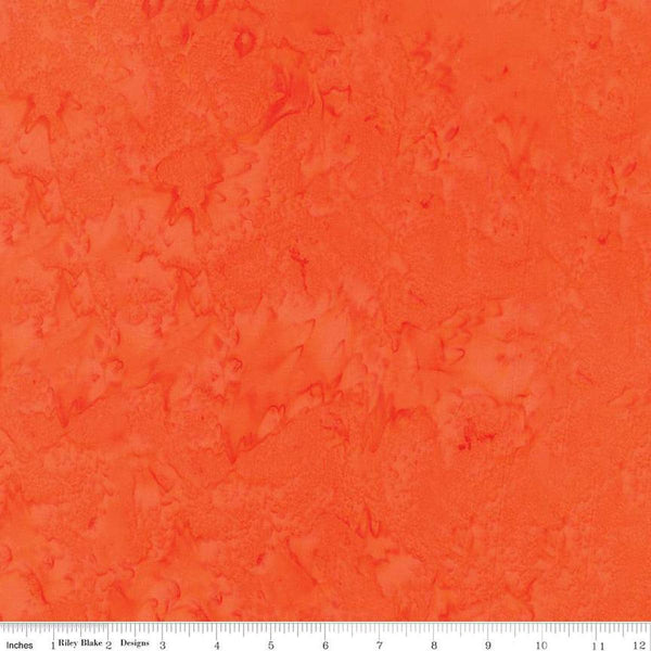 Image of the Expressions Batiks Hand-Dyes Mandarin quilting cotton fabric by Riley Blake Designs. Features a bright orange pattern with abstract water patterns. 
Cute Little Fabric Shop