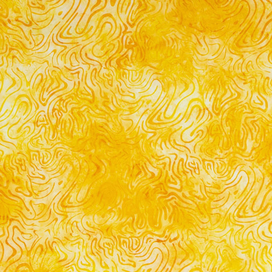 Image of the Batiks Expressions Tjaps Butter quilting cotton fabric by Riley Blake Designs. Features a swirled pattern on a yellow background. 
Cute Little Fabric Shop