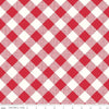 Image of the My Happy Place Home Décor Gingham Red fabric by Lori Holt for Riley Blake Designs. Features diagonal red and white gingham on a lightweight canvas fabric. 
Cute Little Fabric Shop