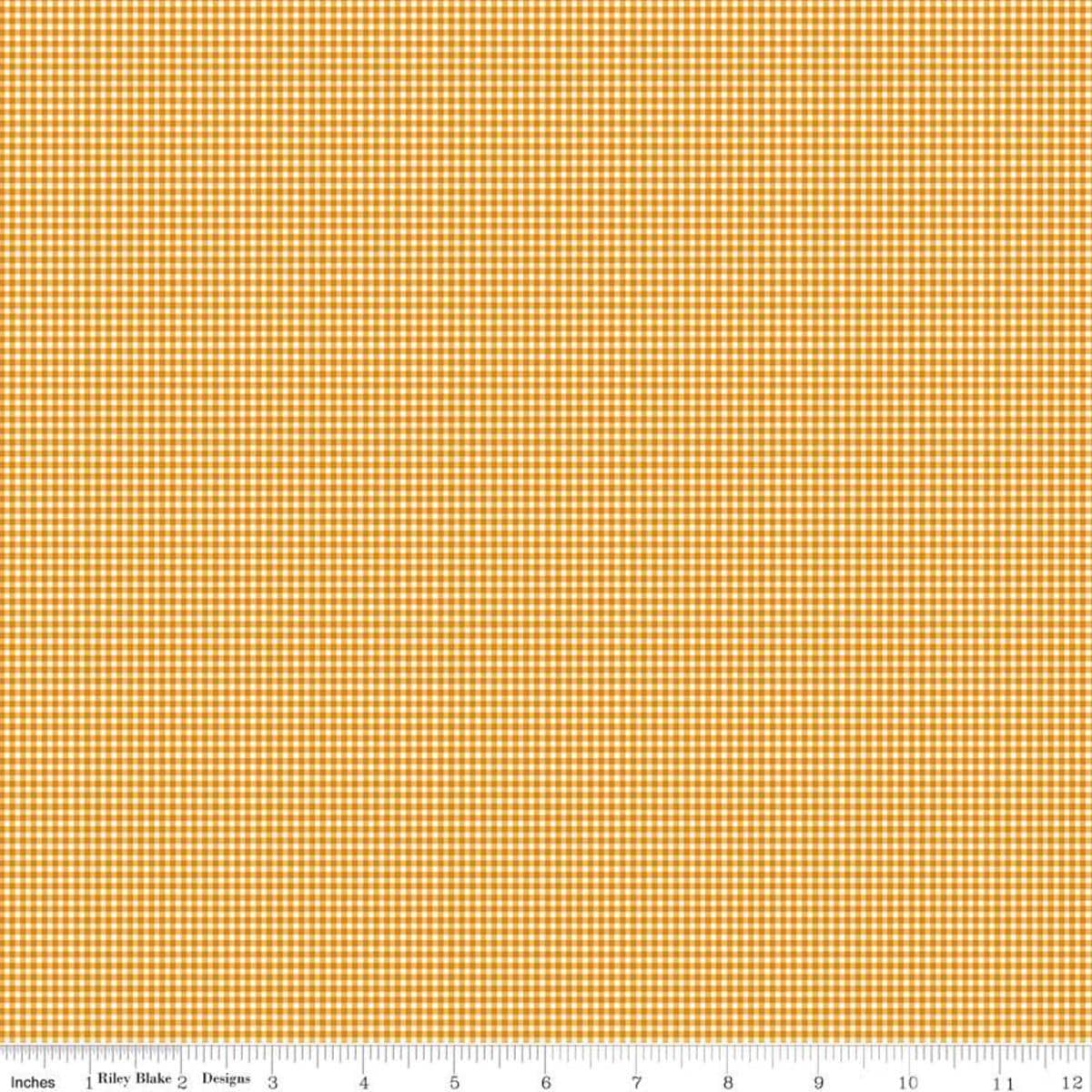 Image of the Prim Gingham Daisy quilting cotton fabric by Lori Holt by Riley Blake Designs. Features a small grid gingham pattern. 
Cute Little Fabric Shop