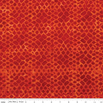 Image of the Expressions Batiks Halloween Expressions Desire quilting cotton fabric by Riley Blake Designs. Features a scale pattern on a red background. 
Cute Little Fabric Shop
