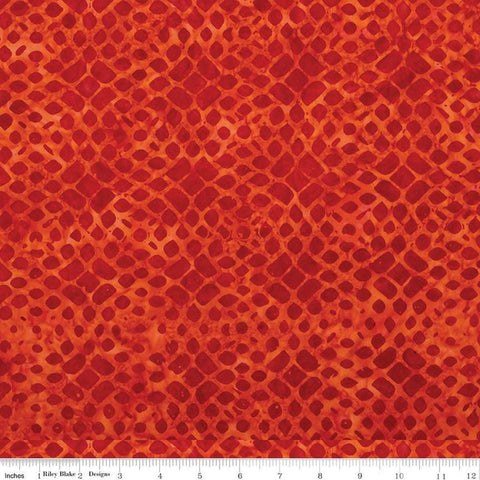 Image of the Expressions Batiks Halloween Expressions Desire quilting cotton fabric by Riley Blake Designs. Features a scale pattern on a red background. 
Cute Little Fabric Shop