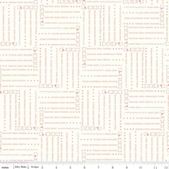 Image of the Vintage Happy 2 Laundry Cloud quilting cotton fabric by Lori Holt for Riley Blake Designs.Features laundry icons and words on a cream background. 
Cute Little Fabric Shop