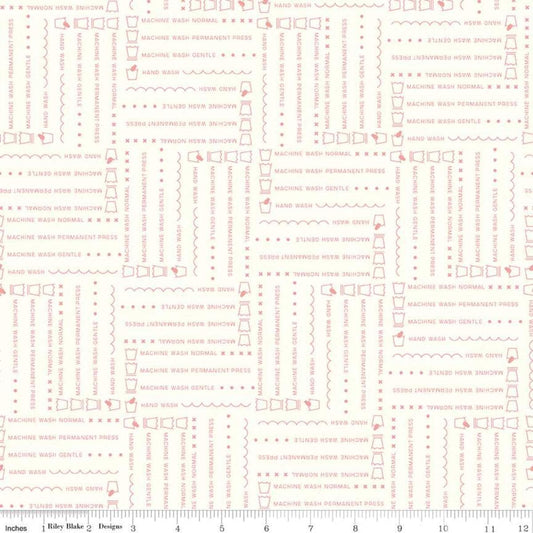 Image of the Vintage Happy 2 Laundry Cloud quilting cotton fabric by Lori Holt for Riley Blake Designs.Features laundry icons and words on a cream background. 
Cute Little Fabric Shop