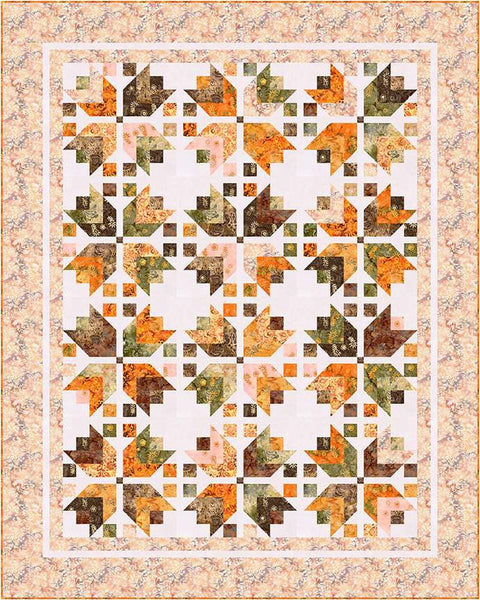 Image of the Harvest quilt pattern by Cozy Quilt Designs for Riley Blake Designs. Features a fall themed quilt on a cream background with a brown border. 
Cute Little Fabric Shop