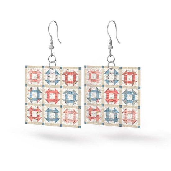 Image of the Leather Square Earrings Countryside by Riley Blake Designs. Features a quilt square design on full grain leather.  
Cute Little Fabric Shop