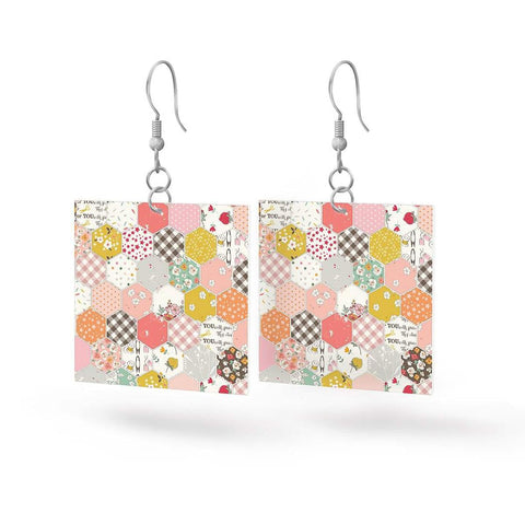 Image of the Leather Square Earrings BloomBerry by Riley Blake Designs. Features a hexagon design on full grain leather.  
Cute Little Fabric Shop