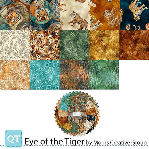 Image of the Eye of the Tiger 10 inch stacker by Morris Creative Group for QT Fabrics. Features tiger and animal print designs on bright colors. 
Cute Little Fabric Shop