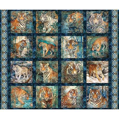 Image of the Eye of the Tiger Picture Patch Panel quilting cotton fabric by Morris Creative Group for QT Fabrics. Features squares of tigers on a dark blue background.
Cute Little Fabric Shop