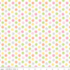 Image of the Bundle of Joy Dots Multi quilting cotton fabric by Doodlebug Design Inc for Riley Blake Designs. Features multicolored pink, green, blue, and yellow dots on a white background. 
Cute Little Fabric Shop