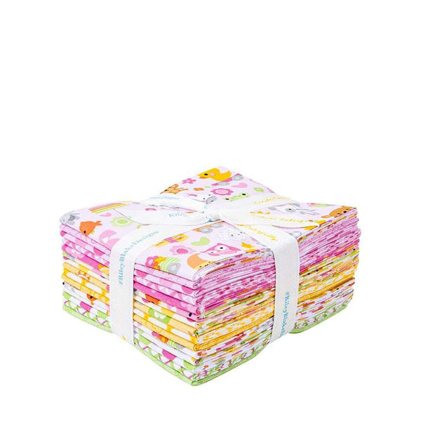 Image of the Bundle of Joy 15 piece fat quarter bundle by Doodlebug Design Inc for Riley Blake Designs. Features baby girl themed fabrics. 
Cute Little Fabric Shop