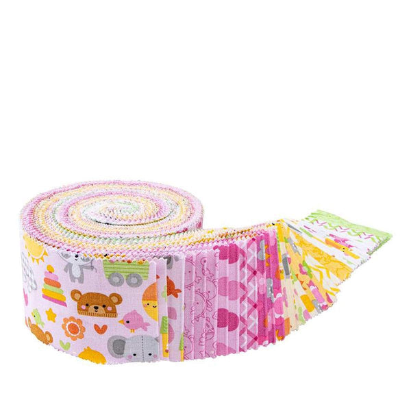 Image of the Bundle of Joy Rolie Polie by Doodlebug Designs Inc for Riley Blake Designs. Features pink and yellow baby girl designs. 
Cute Little Fabric Shop