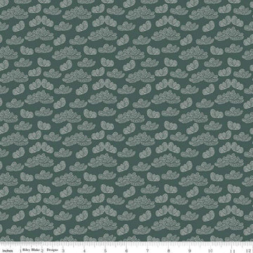 Image of the Garden Dreams Clouds Evergreen quilting cotton fabric by Amber Elliot for Riley Blake Designs. Features pixelated clouds on a dark green background. 
Cute Little Fabric Shop