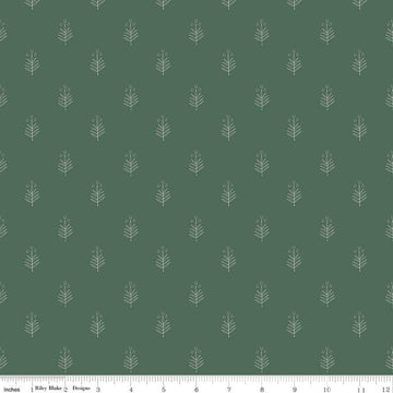 Image of the Garden Dreams Leaf Doodle Hunter quilting cotton fabric by Amber Elliot for Riley Blake Designs. Features leaves and berries scattered on a dark green background. 
Cute Little Fabric Shop