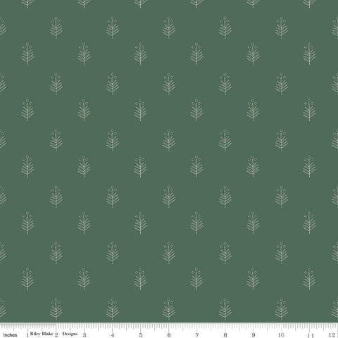 Image of the Garden Dreams Leaf Doodle Hunter quilting cotton fabric by Amber Elliot for Riley Blake Designs. Features leaves and berries scattered on a dark green background. 
Cute Little Fabric Shop