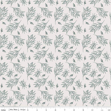 Image of the Garden Dreams Beetle Off White quilting cotton fabric by Amber Elliot for Riley Blake Designs. Features leaves and beetles on a light cream background. 
Cute Little Fabric Shop