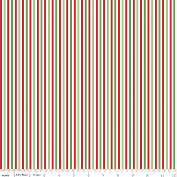 DEAL Christmas Stripe Eighth Inch 1/8" - Riley Blake Designs - Red Green White Holiday - Quilting Cotton Fabric
