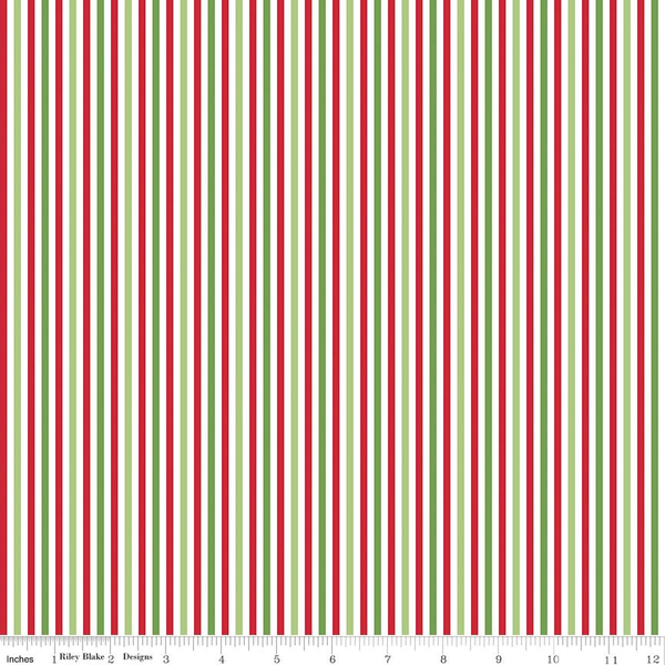 SALE Christmas Stripe Eighth Inch 1/8" - Riley Blake Designs - Red Green White Holiday - Quilting Cotton Fabric