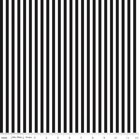 SALE Black and White 1/4 Quarter Inch Stripe by Riley Blake Designs - Quilting Cotton Fabric