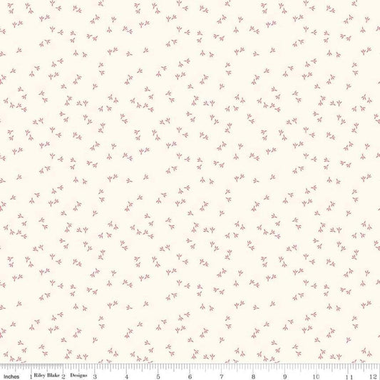 Image of the Farm Girl Vintage Chicken Track Cloud quilting cotton fabric by Lori Holt for Riley Blake Designs. Features small chicken feet prints on a cream background. 
Cute Little Fabric Shop