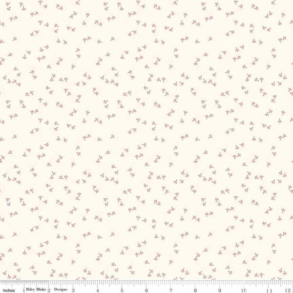 Image of the Farm Girl Vintage Chicken Track Cloud quilting cotton fabric by Lori Holt for Riley Blake Designs. Features small chicken feet prints on a cream background. 
Cute Little Fabric Shop