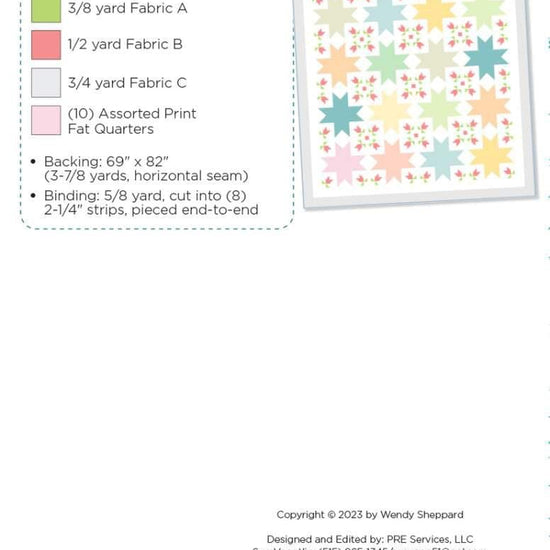Image of the Cordelia Quilt Pattern by Wendy Sheppard for Riley Blake Designs. Features the fabric requirements. 
Cute Little Fabric Shop