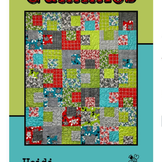 Image of the Gummies quilt pattern by Villa Rosa Designs for Riley Blake Designs. Features red, green, grey, and aqua squares on a quilt.
Cute Little Fabric Shop
