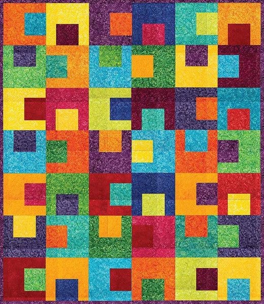 Image of the Gummies quilt pattern by Villa Rosa Designs for Riley Blake Designs. Features rainbow color squares. 
Cute Little Fabric Shop