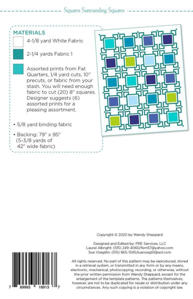 Image of the Squares Surrounding Squares Quilt Pattern by Wendy Sheppard for Riley Blake Designs. Features the fabric requirements. 
Cute Little Fabric Shop