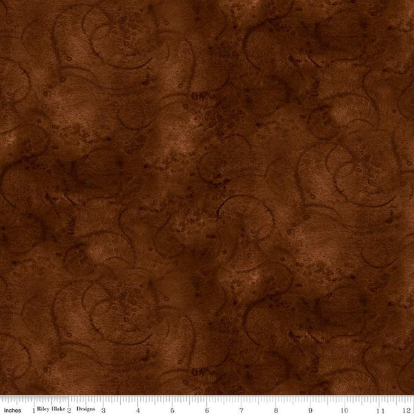 Image of the Painter&#39;s Watercolor Swirl Cinnamon quilting cotton fabric by J. Wecker Frisch for Riley Blake Designs. Features an abstract swirl watercolor design in brown. 
Cute Little Fabric Shop