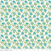 Image of the Granny Chic Dishes Blue quilting cotton fabric by Lori Holt for Riley Blake Designs. Features a scattered flower with leaves and vines on a white background. 
Cute Little Fabric Shop