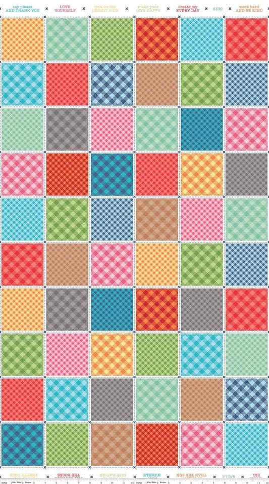 Image of the Bee Basics Busy Patchwork Multi quilting cotton fabric by Lori Holt for Riley Blake Designs. Features patchwork printed gingham squares. 
Cute Little Fabric Shop