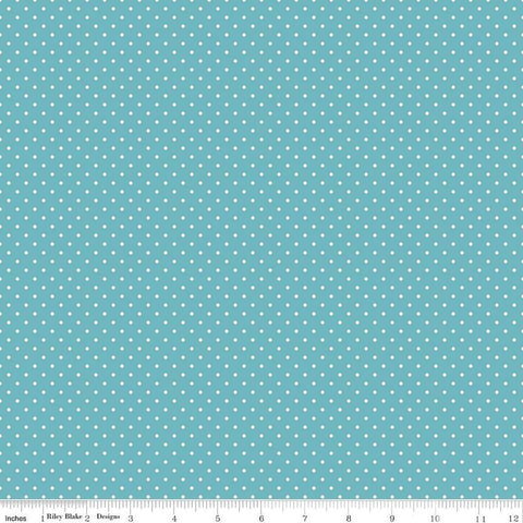 Image of the Swiss Dot Cottage quilting cotton fabric by The RBD Designers for Riley Blake Designs. Features white dots on bright blue swiss dots. 
Cute Little Fabric Shop