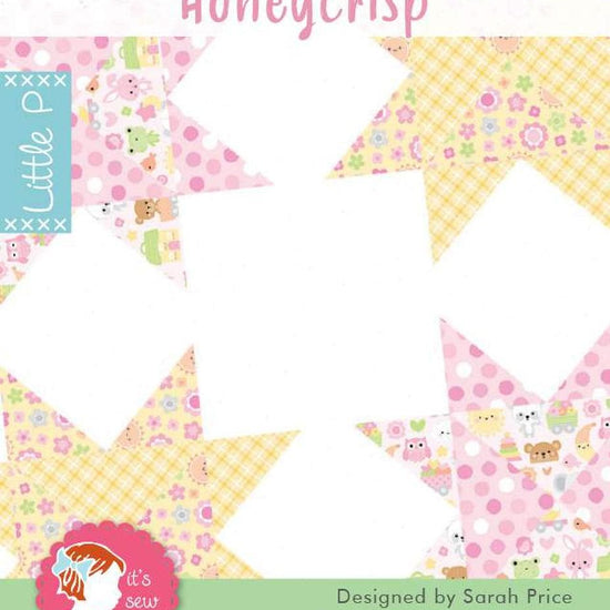 Image of the Honeycrisp quilt pattern by Its Sew Emma for Riley Blake Designs. Features a baby quilt with star designs. 
Cute Little Fabric Shop