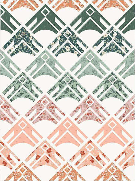 Image of the Persephone quilt pattern by Alderwood Studios for Riley Blake Designs. Features at triangle design on a light background. 
Cute Little Fabric Shop