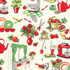Image of the Fifties Kitchen cream fabric by Michael Miller. Features kitchen appliances and utensils on a cream background. 
Cute Little Fabric Shop