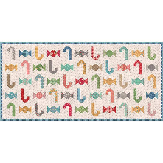 Image of the Christmas Candy Runner Boxed Kit by Lori Holt for Riley Blake Designs. Features candy canes and small candies on a runner kit. 
Cute Little Fabric Shop