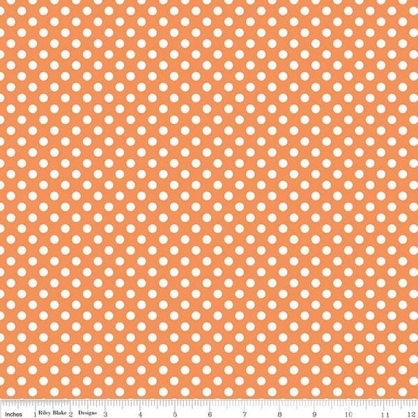 18" End of Bolt - Orange Small White Dots by Riley Blake Designs - Polka Dots Dot Dotted - Quilting Cotton Fabric