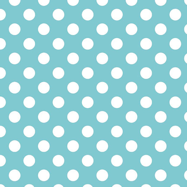 CLEARANCE Aqua Medium Dots 3/4" Three Quarter inch - Riley Blake Designs - White Polka Dots - Quilting Cotton Fabric