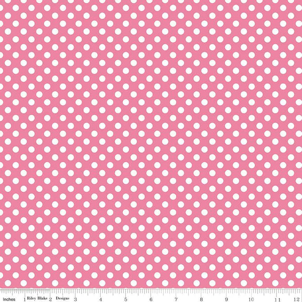 8" End of Bolt Piece - SALE Hot Pink Small White Dots by Riley Blake Designs - Polka Dots - Quilting Cotton Fabric
