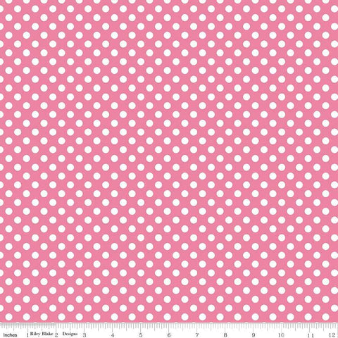 8" End of Bolt Piece - SALE Hot Pink Small White Dots by Riley Blake Designs - Polka Dots - Quilting Cotton Fabric