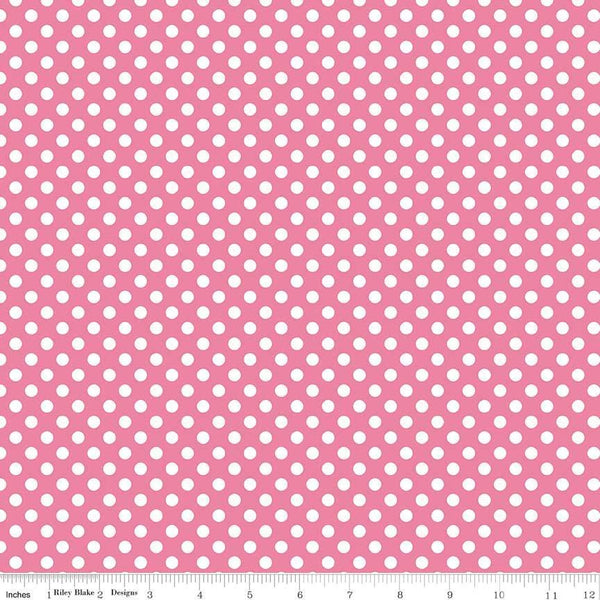 9" End of Bolt Piece - Hot Pink Small White Dots by Riley Blake Designs - Polka Dots - Quilting Cotton Fabric