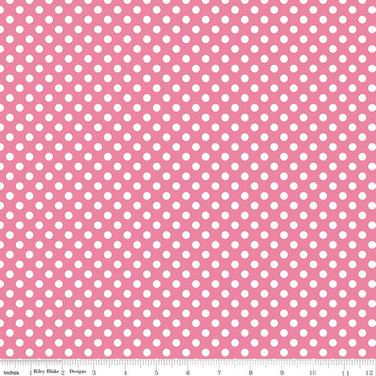 CLEARANCE 8" End of Bolt Piece - Hot Pink Small White Dots - Riley Blake Designs - Polka Dots - Quilting Cotton Fabric