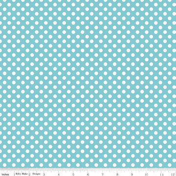 SALE 14" End of Bolt - Aqua & White Small Polka Dot - Riley Blake Designs - Blue - Jersey KNIT cotton stretch fabric