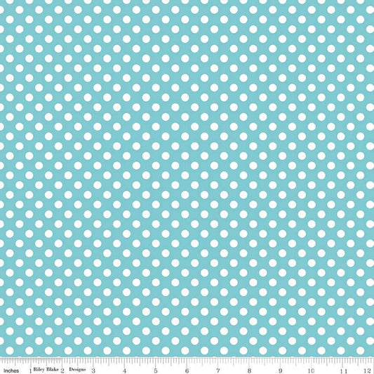 DEAL Aqua & White Small Polka Dot - Riley Blake Designs - Blue - Jersey KNIT cotton stretch fabric