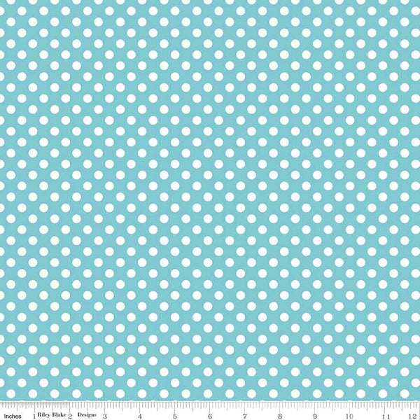 SALE Aqua and White Small Polka Dot by Riley Blake Designs - Blue - Jersey KNIT cotton stretch fabric