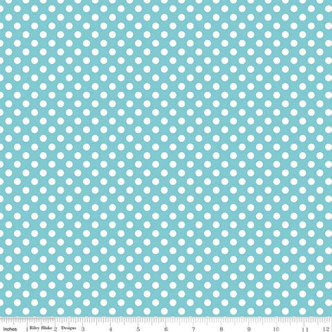 SALE Aqua and White Small Polka Dot by Riley Blake Designs - Blue - Jersey KNIT cotton stretch fabric